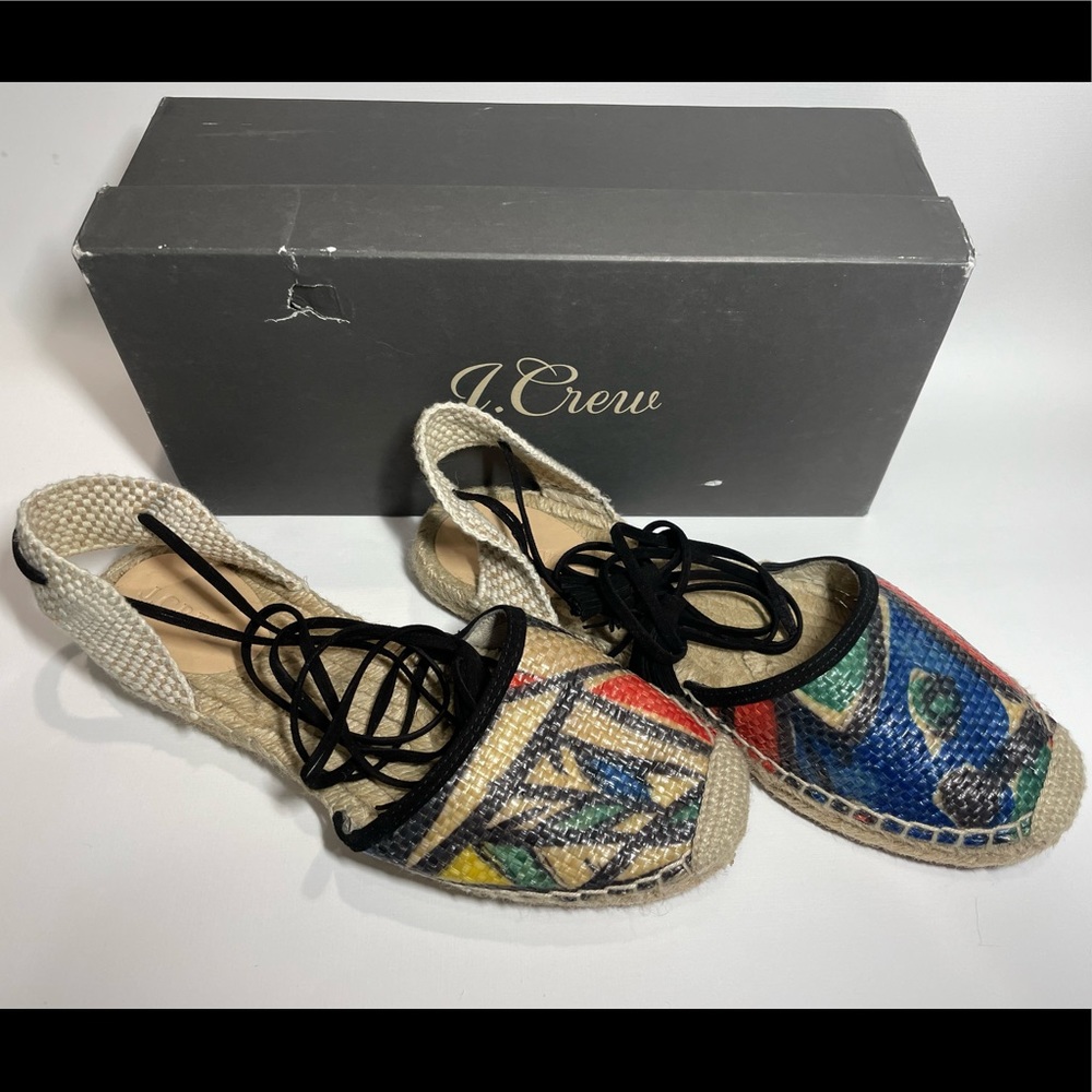 Pre Loved J Crew Baja Raffia Espadrilles Red, Green, Black G4199 Sz 8